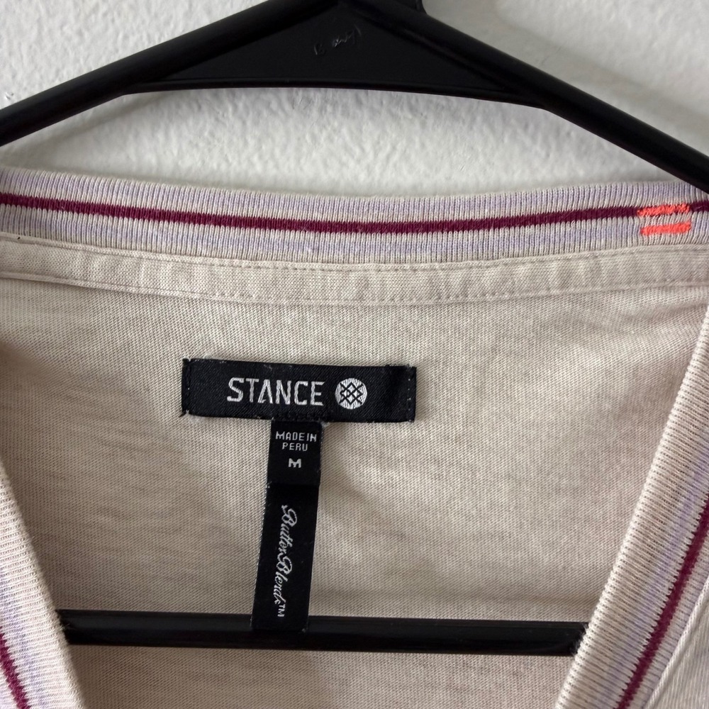 Stance Butter Blend womens Medium Cream Hula Girl Embroidered Pocket T-Shirt - Picture 2 of 9